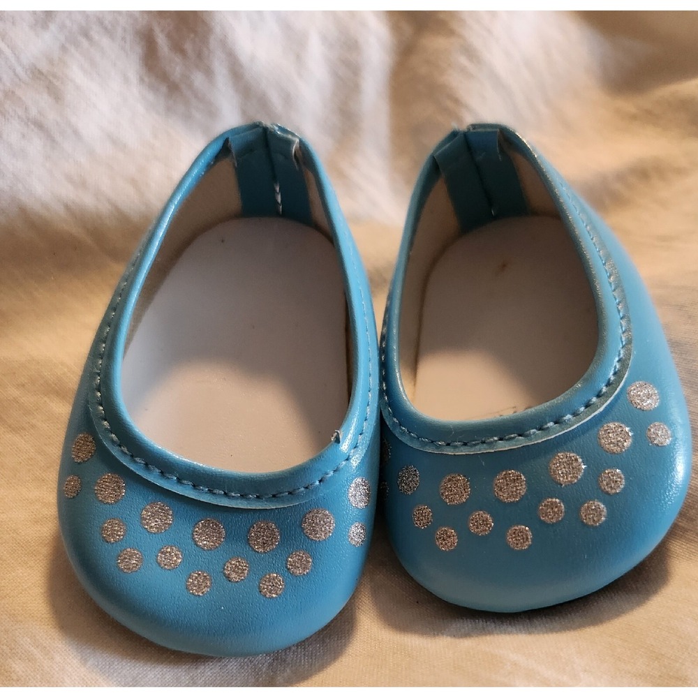 American Girl Doll Truly Me Light Blue Sparkle Ballet Flat Shoes Silver Dots